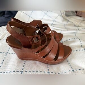 Women's Brown Kork-ease Leather Wedge Sandals